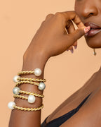 Akuba adjustable brass bangle set with acrylic pearls