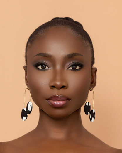 Lightweight handmade black African print earrings crafted in Ghana