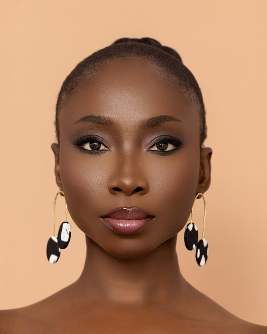 Lightweight handmade black African print earrings crafted in Ghana